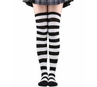 Heyjoin Rainbow Striped Knee High Socks for Women Colorful Fashion Thigh High Stockings （Black White Width）