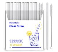 HeykirHome 12-Pack Reusable Glass Straw,Size 8''x10 MM,Including12 Straight with 2 Cleaning Brush- Perfect for Smoothies, Tea, Juice