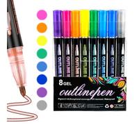 Heykomi 36-Color Coloring Lightstick Graffiti Pens, Outline Marker Pens, Shimmer Markers Outline Glitter Pens for Writing, Scrapbooking, Coloring (8PCS)
