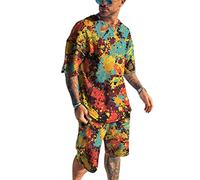 heykong857 Summer Men's Short Sleeve 3D Ink Splash Printed T-Shirt + Shorts Set Sportswear 2 Piece Set