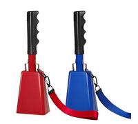 HEYLEAYAR 10Inch Cowbells Set with Handle for Sporting Events, 2Pcs Large Cow Bells with Wrist Straps, Loud Noise Makers for Football Games Spirit Marathon Weddings Party Noisemakers, Red & Blue