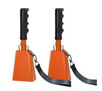HEYLEAYAR 10Inch Cowbells with Handle for Sporting Events, 2Pcs Large Cow Bells with Wrist Straps, Loud Noise Makers for Cheering Football Games Spirit Marathon Weddings Party Noisemakers, Orange