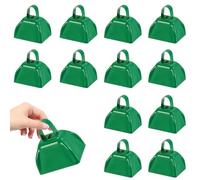 HEYLEAYAR 3Inch Cowbells for Sporting Events,12Pcs Metal Cow Bells Bulk Loud Noise Makers Cow Bell with Handle for Cheering Football Games Spirit Marathon Weddings Party Noisemakers, Green