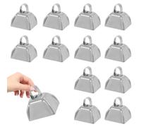 HEYLEAYAR 3Inch Cowbells for Sporting Events,12Pcs Metal Cow Bells Bulk Loud Noise Makers Cow Bell with Handle for Cheering Football Games Spirit Marathon Weddings Party Noisemakers, Silver