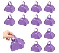 HEYLEAYAR 3Inch Cowbells for Sporting Events,12Pcs Metal Cow Bells Bulk Loud Noise Makers Cow Bell with Handle for Cheering Football Games Spirit Marathon Weddings Party Noisemakers, Light Purple