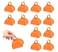 HEYLEAYAR 3Inch Cowbells for Sporting Events,12Pcs Metal Cow Bells Bulk Loud Noise Makers Cow Bell with Handle for Cheering Football Games Spirit Marathon Weddings Party Noisemakers, Orange