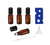 HEYLEAYAR 5ML Roller Bottles for Essential Oil, 4 Pack Empty Amber Glass Roller Bottle for Perfume Oil, Roll on Bottles with Stainless Steel Roller Balls, Opener, Funnel and Dropper