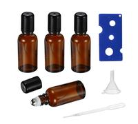 HEYLEAYAR Roller Bottles, Amber Glass Perfume Bottles Empty Essential Oil Roller Bottle with Extra Stainless Steel Roller Balls, Opener, Funnel, Pipette, Amber, 20ml_4pcs, Modern