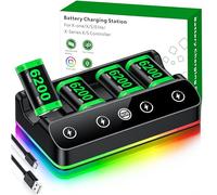 HEYLICOOL 4X 6200mWh Battery Pack Compatible with Xbox One/Series S/X Controller with Charging Station,Rechargeable Battery Pack Charger Accessories for Xbox One/S/X/Elite Controller with RGB Lights