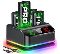 HEYLICOOL Charger for Xbox Controller Battery Pack with 4 x 4800mWh Rechargeable Battery Packs for Xbox One/Series X|S, Fast Charging Dock Station Accessories with RGB Lights