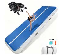 HEYLIFE Air Tumble Track Inflatable Gymnastic Mat 4 x 1 x 0.2 m Blue | Tumbling Mat, 8 in Thickness, Waterproof PVC Stay Inflated Long-term, Foldable, with Air Pump for Gymnastics Cheer Dance Pool