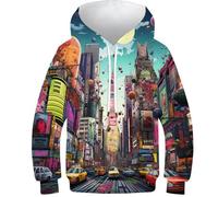 HEYLInUP Busy City Unisex Teen Boys Girls 3D Printed Hoodies Kids Sweatshirt Tall Buildings Pullover Hooded Funny Clothes Long Sleeve with Pockets for 6-15 Years 7-9Y