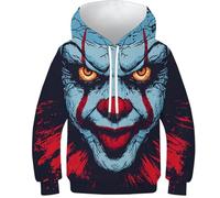 HEYLInUP Evil Clown Unisex Teen Boys Girls 3D Printed Hoodies Kids Sweatshirt Horror Theme Pullover Jumper Athletic Casual Long Sleeve with Pockets Age 6-15 12-14Y