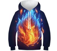 HEYLInUP Flames Unisex Teen Boys Girls 3D Printed Hoodies Kids Sweatshirt Fire Hoody Jumper Cool Funny Graphic Long Sleeve with Pockets Age 6-15 6-7Y