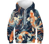 HEYLInUP Golden Fish Unisex Teen Boys Girls 3D Printed Hoodies Kids Sweatshirt Koi Carp Pullover Jumper Novelty Coat Long Sleeve with Pockets for 6-15 Years 11-13Y