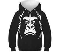 HEYLInUP Mad Gorilla Face Unisex Teen Boys Girls 3D Printed Hoodies Kids Sweatshirt Simple Black Hoody Jumper Athletic Casual Long Sleeve with Pockets for 6-15 Years 8-10Y
