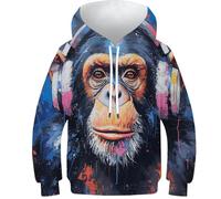 HEYLInUP Monkey Unisex Teen Boys Girls 3D Printed Hoodies Kids Sweatshirt Cartoon Animals Pullover Jumper Funny Clothes Long Sleeve with Pockets Age 6-15 9-11Y