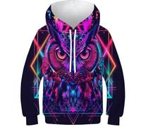 HEYLInUP Owl Unisex Teen Boys Girls 3D Printed Hoodies Kids Sweatshirt Neon Colors Pullover Jumper Breathable Fashion Lightweight Long Sleeve with Pockets for 6-15 Years 13-15Y