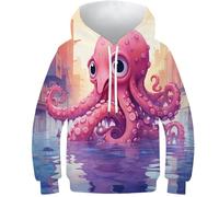 HEYLInUP Pink Octopus Unisex Teen Boys Girls 3D Printed Hoodies Kids Sweatshirt Sea Animal Pullover Tops Cool Funny Graphic Long Sleeve with Pockets for 6-15 Years 11-13Y