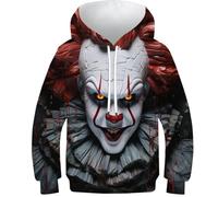 HEYLInUP Red Clown Unisex Teen Boys Girls 3D Printed Hoodies Kids Sweatshirt Airbrush Art Pullover Jumper Funny Clothes Long Sleeve with Pockets for 6-15 Years 12-14Y