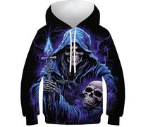 HEYLInUP Skeleton Man Unisex Teen Boys Girls 3D Printed Hoodies Kids Sweatshirt Black Purple Hoody Jumper Athletic Casual Long Sleeve with Pockets Age 6-15 13-15Y