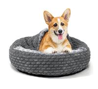 Heymamba Donut Dog Cat Bed Small Round Dog Bed, Dog Cave Bed with Hooded for Medium Small Dogs, Pet Beds with Breathable Rose Fluff to Promote Sleep, Warm Puppy Bed for Corgi, Chihuahua, 58x59x15cm