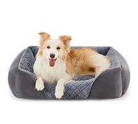 Heymamba Medium Dog Bed and Washable Dog Bed, Grey Dog Beds Medium - Mixed Filled with Large Particle Memory Sponge and Cotton, 21cm High Side for Dachshund/Border Collie/Jack Russel, 66x55x21cm
