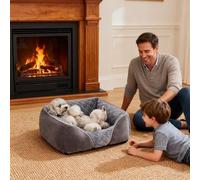 Heymamba Small Dog Bed Puppy Beds and Dog Cat Bed, with Diamond Pattern Design&Soothing Fluff, Dog Beds for Small Dogs Such as Corgi/French Bulldog/Chihuahua/Teddy/Kitten, 53x50x17cm