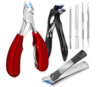 HEYMKGO 7Pcs Toenail Clippers for Thick Toenails Angled Head Large 45° Slanted Toe Nail Clippers Set Heavy Duty Nail Cutters Long Handle Wide Jaw Sharp Ingrown Toenail Clippers for Seniors,Men&Women