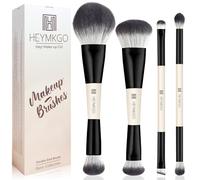 HEYMKGO Foundation Brush 4Pcs Dual-Ended Makeup Brushes Set - Professional Foundation/Contour/Concealer/Blending Brush for Liquid, Cream & Powder, Face Makeup Tools for Travel Use, Black