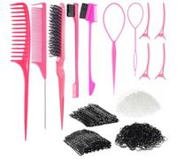 HEYMKGO Hair Styling Comb Set 5Pcs Slick Back Hair Brush Set Rat Tail Comb Edges Brush Wide ToothComb 2Pcs Topsy Tail Hair Tool 4Pcs Hair Clips For Styling Bobby Pins Black Clear Elastic Hair Bands