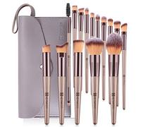 HEYMKGO Makeup Brushes, 15 Pcs Make Up Brushes Set Professional Champagne Gold Makeup Brush Pack, Foundation Blending Powder Blush Concealers Eyeshadow Eyeliner Make-up Brush Kits with Cosmetics Bag