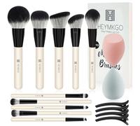 HEYMKGO Makeup Brushes 16PCS Professional Makeup Kit Premium Synthetic Foundation Powder Contour Concealer Eyeshadow Blending Brushes Set with 2Pcs Blender Sponges & Black Hair Clips