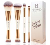 HEYMKGO Makeup Brushes Set, 4Pcs Double-ended Foundation Contour Powder Blush Concealer Eyeshadow Brush Set for Liquid, Cream, Powder for Blending Buffing Professional Face Brush Set Tools(Apricot)