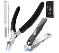 HEYMKGO Toenail Clippers for Thick Nails Sharp Cuticle Cutter Nail Clipper Set Stainless Steel Large Nail Clippers Cuticle Pusher Nail File Ingrown Toenail Clippers Long Handle for Adults Seniors