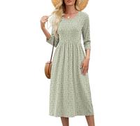 Heymoments Womens Boho Maxi Dresses Spots Large Summer Crewneck Three-Quarter Length Sleeves A Line Seasonal Crewneck Floral Flowy Swing Casual Long Dress