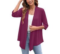 Heymoments Women's Lightweight Open Front Cardigans 3/4 Sleeve Casual Soft Drape Fall Cardigan S-2XL, B014-purple Red, XL