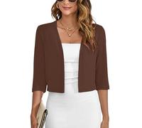 Heymoments Women's Thin Shrugs for Dresses Coffee X-Large Open Front Knit 3/4 Sleeve Lightweight Coat Cropped Tops Shawls and Wraps Cardigan Dressy Sweater Clothes