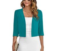 Heymoments Women's Thin Shrugs for Dresses Lake Blue Large Open Front Knit 3/4 Sleeve Lightweight Coat Cropped Tops Shawls and Wraps Cardigan Dressy Sweater Clothes