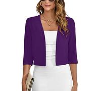 Heymoments Women's Thin Shrugs for Dresses Purple 2X-Large 3/4 Sleeve Lightweight Open Front Knit Coat Cropped Tops Shawls and Wraps Cardigan Dressy Sweater Clothes