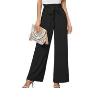 Heymoments Women's Wide Leg Dress Pants with Pockets Black Medium Lightweight High Waisted Tie Knot Paperbag Dressy Palazzo Loose Paper Bag Comfy Business Casual Work Flowy Trousers