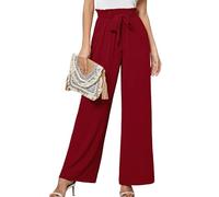 Heymoments Women's Wide Leg Dress Pants with Pockets Burgundy Medium Lightweight High Waisted Tie Knot Paperbag Dressy Palazzo Loose Paper Bag Comfy Business Casual Work Flowy Trousers