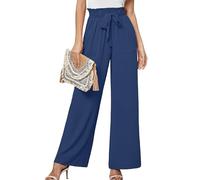 Heymoments Women's Wide Leg Dress Pants with Pockets Dark Blue Medium Lightweight High Waisted Tie Knot Paperbag Dressy Palazzo Loose Paper Bag Comfy Business Casual Work Flowy Trousers