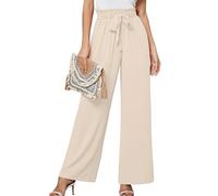 Heymoments Women's Wide Leg Dress Pants with Pockets Lightweight Ivory Medium High Waisted Tie Knot Paperbag Dressy Palazzo Loose Paper Bag Comfy Business Casual Work Flowy Trousers