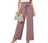 Heymoments Women's Wide Leg Dress Pants with Pockets Pink Black Stripe Medium Lightweight High Waisted Tie Knot Paperbag Dressy Palazzo Loose Paper Bag Comfy Business Casual Work Flowy Trousers