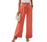 Heymoments Women's Wide Leg Lounge Pants with Pockets Coral Medium Lightweight High Waisted Adjustable Tie Knot Loose Comfy Casual Trousers