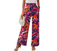 Heymoments Women's Wide Leg Lounge Pants with Pockets Rosy Clouds XX-Large Lightweight High Waisted Adjustable Tie Knot Loose Comfy Casual Trousers