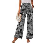 Heymoments Women's Wide Leg Lounge Pants with Pockets White Flower Black Large Lightweight High Waisted Adjustable Tie Knot Loose Comfy Casual Trousers