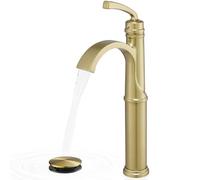 HEYMYTAP Tall Vessel Sink Faucet, Brass Waterfall Bathroom Sink Faucet Single Handle, Gold Bathroom Faucet 1 Hole, Tall Bathroom Faucets with Pop-Up Drain Water Supply Hoses