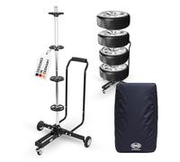 HEYNER Heavy Duty Mobile Tyre Rack with Wheels & Protective Cover - Vertical Car Wheel Storage Stand for 4 Tyres - Space-Saving Garage Organizer Trolley for Seasonal Tyre Change H349050